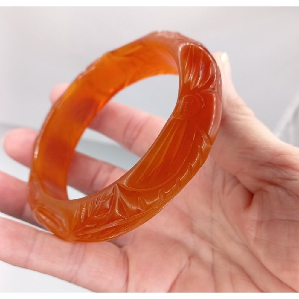 Carved Amber-Tone Resin Bangle Bracelet - Women Jewelry Bracelet